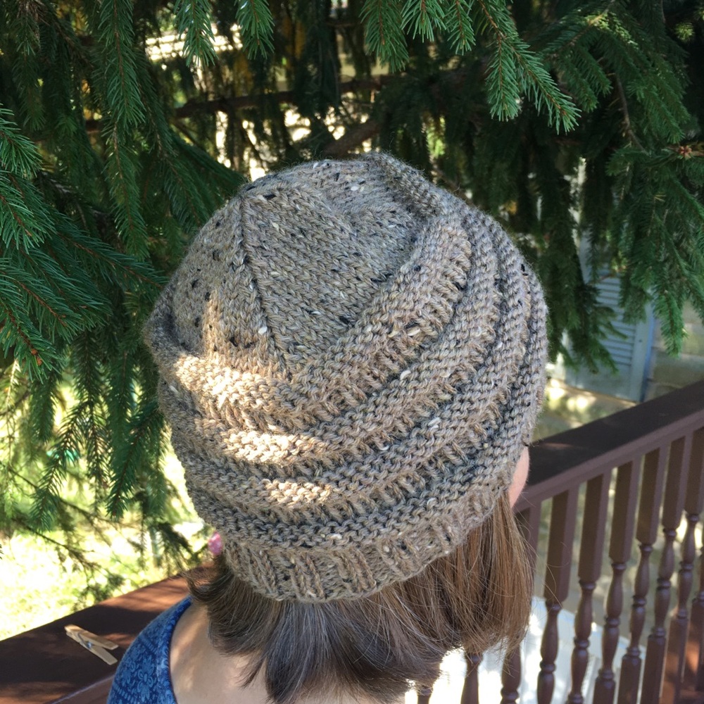 Hand-knitted brown wool beanie